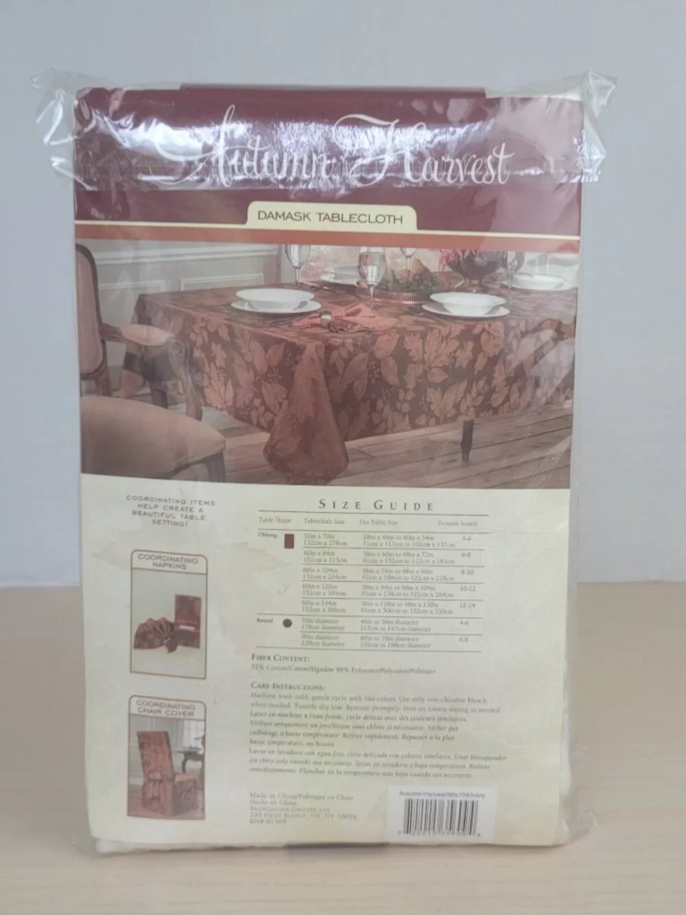 Autumn Harvest Ivory Leaf Pattern Oblong and Oval Damask Tablecloth 60